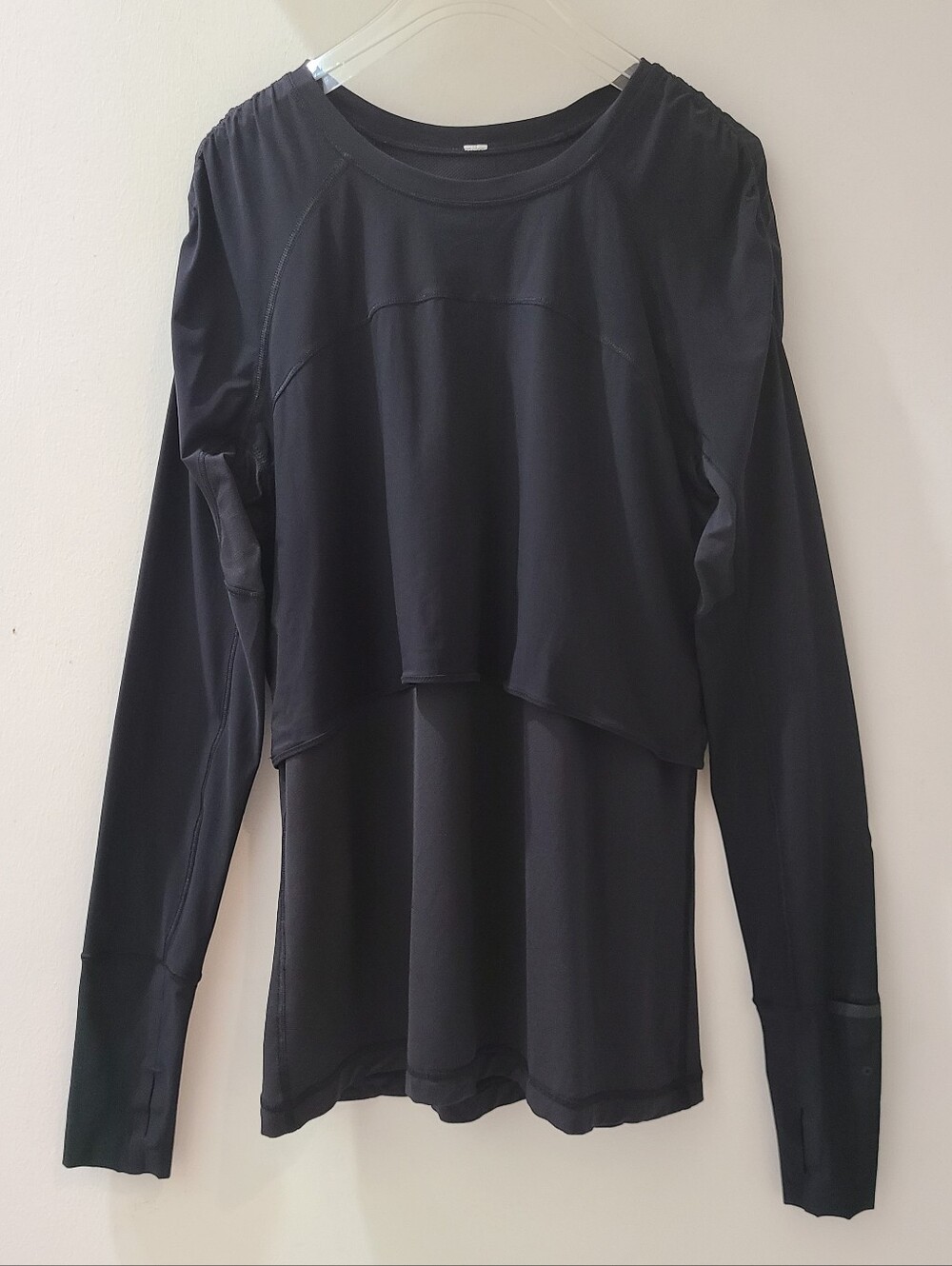 Lululemon Black Sea-Me Run Long Sleeve Layered Crop Top Sz 10 - Picture 5 of 13